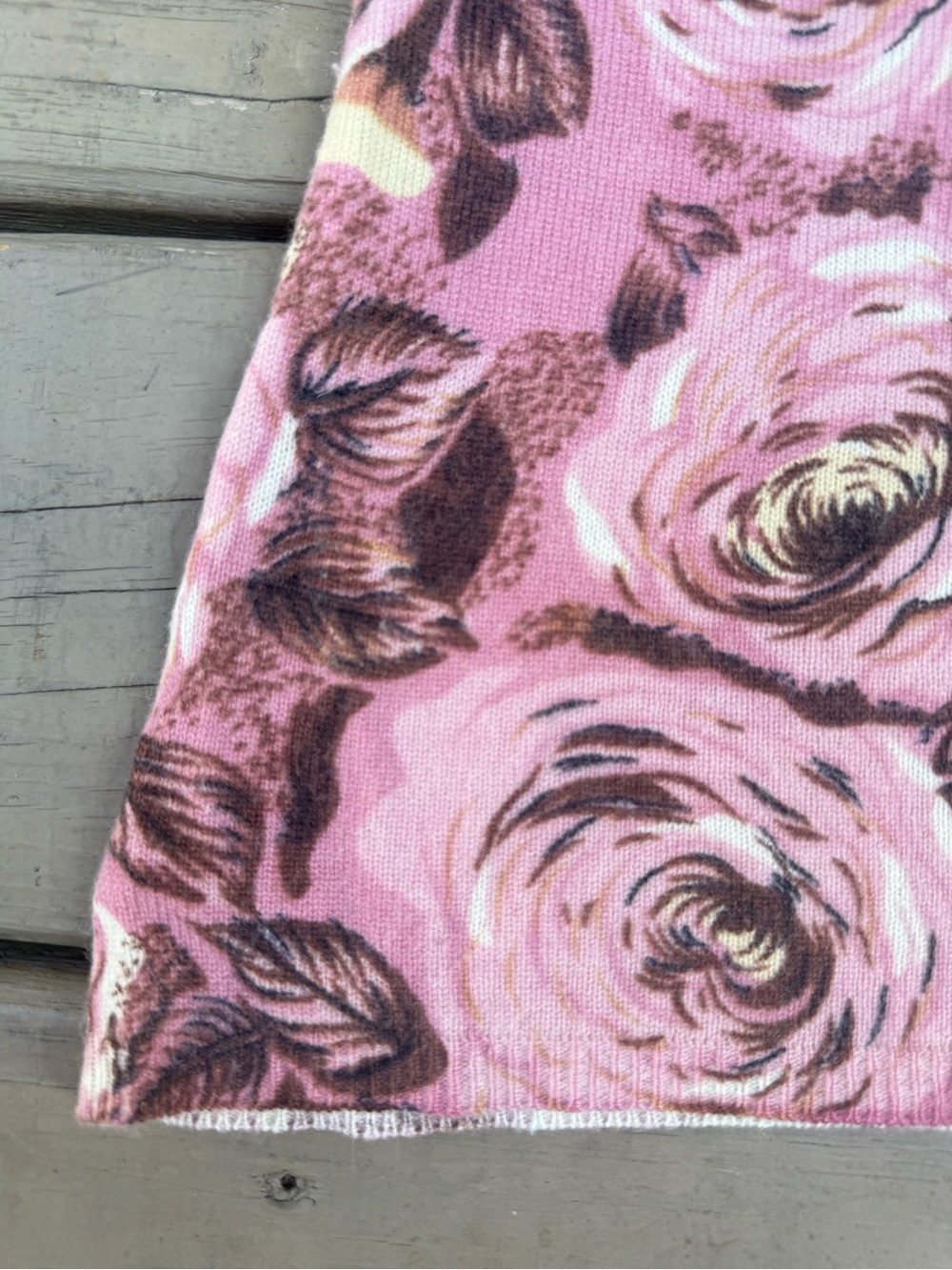 Mainbocher Dusty Pink Floral Long Sleeve Cashmere Jumper Sweater size L - Picture 7 of 14